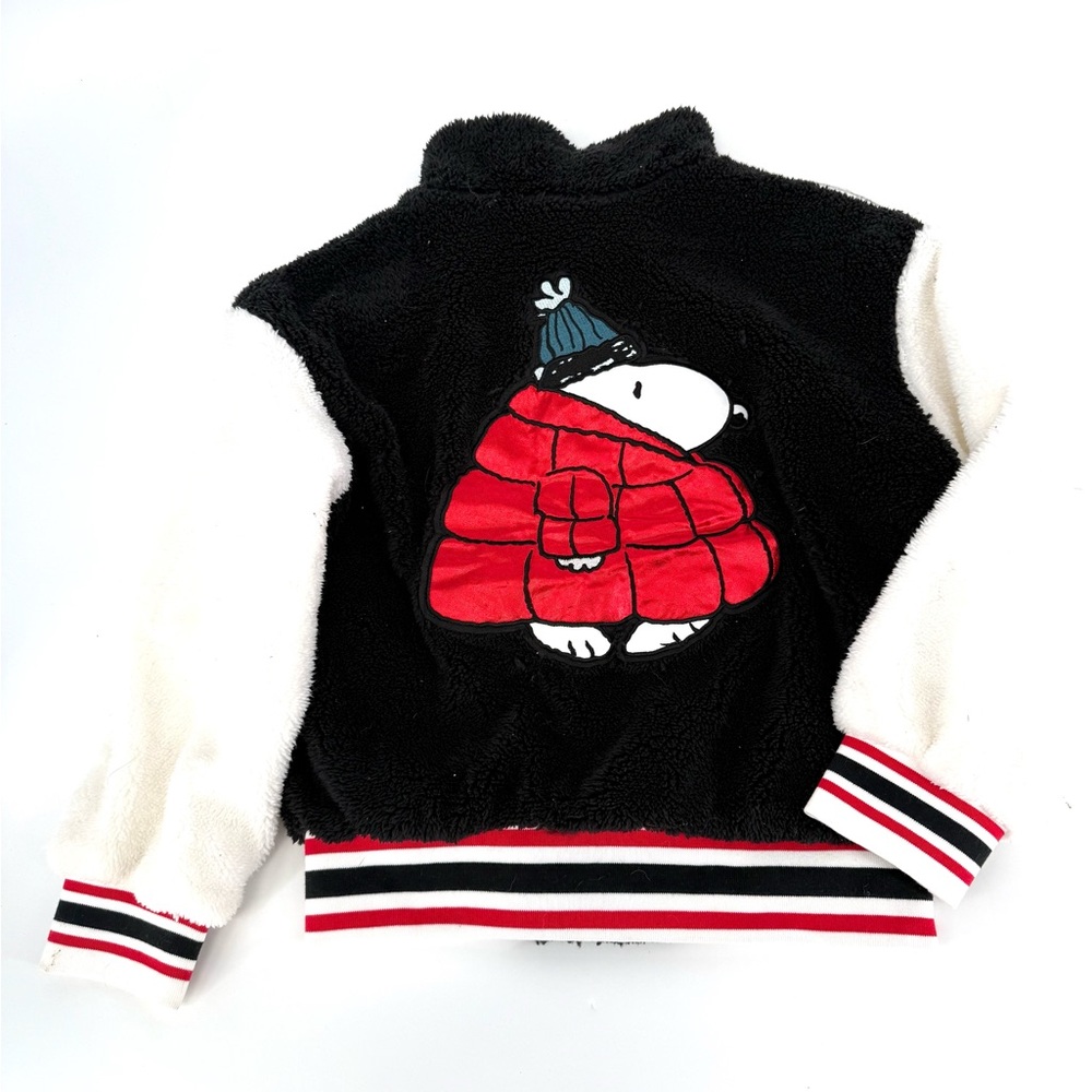 Snoopy Justice Varsity Sherpa Puffy Black & White Jacket